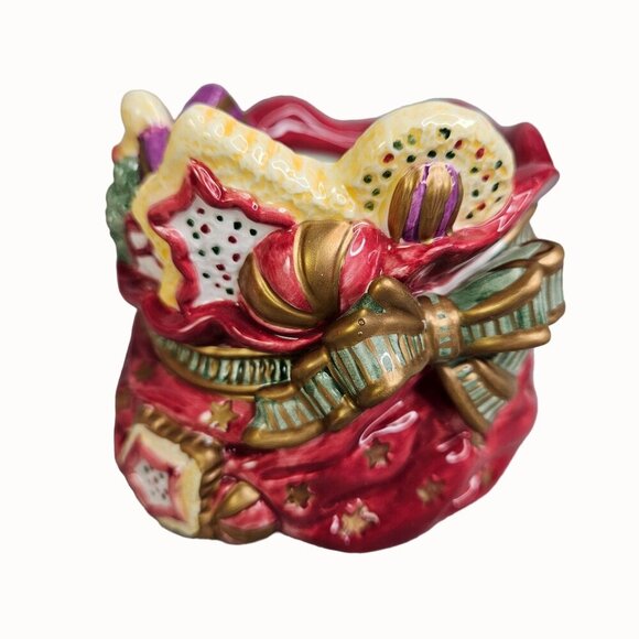 Fitz‎ and Floyd Christmas Candle Holder With Festive Detail Toy Bag Candy Lane - Picture 1 of 9
